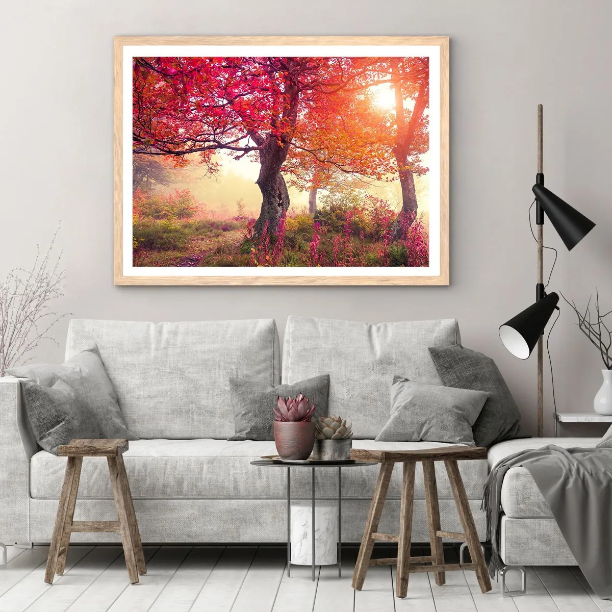 Póster en marco roble claro - Un frenesí de floración - 70x50 cm