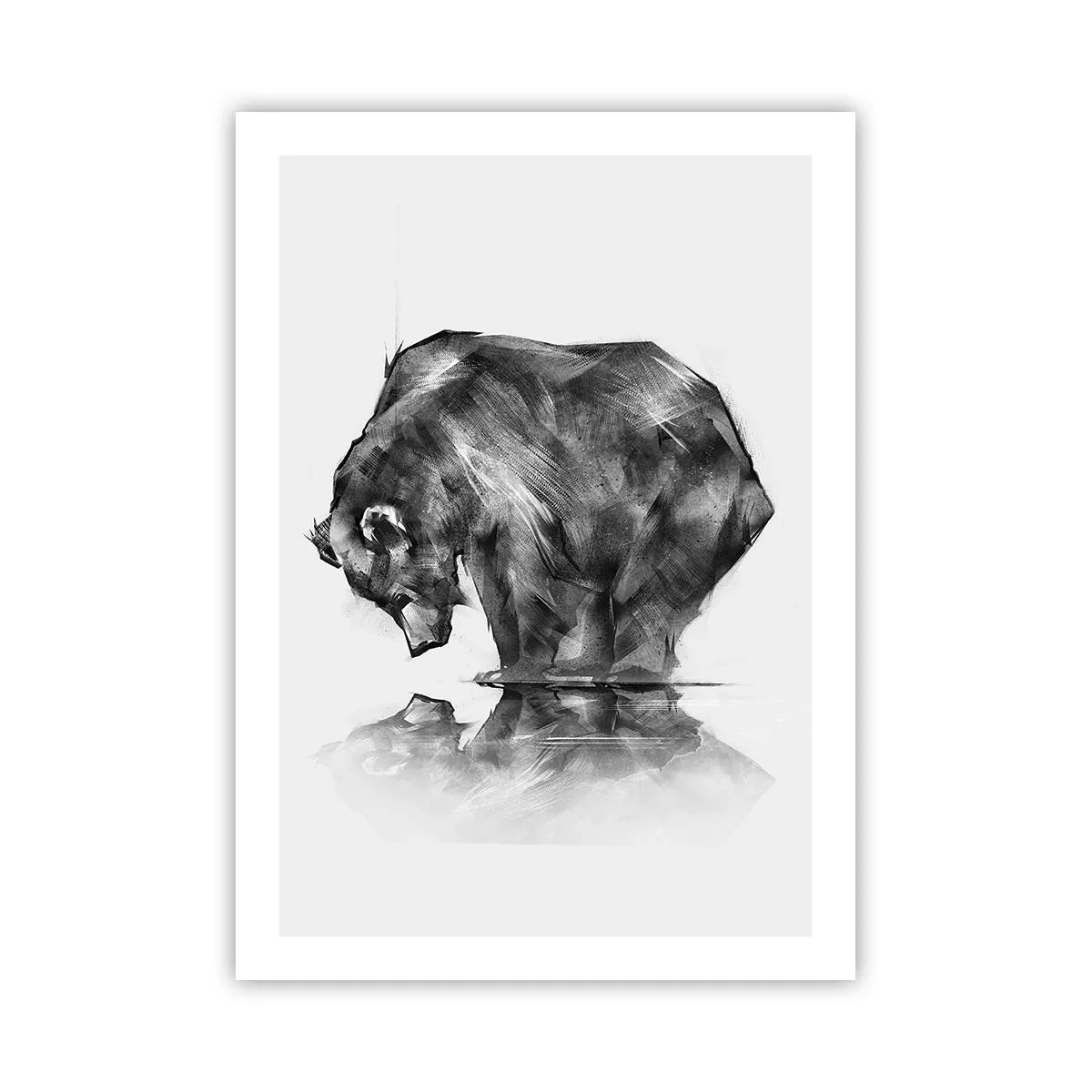 Póster - Imagen geométrica de un oso junto al agua. - 50x70cm - Es bueno ver a alguien cercano - Decoración de pared moderna para salón y dormitorio ARTTOR