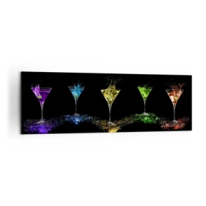 Cuadro sobre lienzo - Impresión de Imagen - Cócteles coloridos en vasos sobre un fondo negro - 160x50cm - Los colores de la alegría en una copa de cristal - Decoración de pared moderna para salón y dormitorio ARTTOR