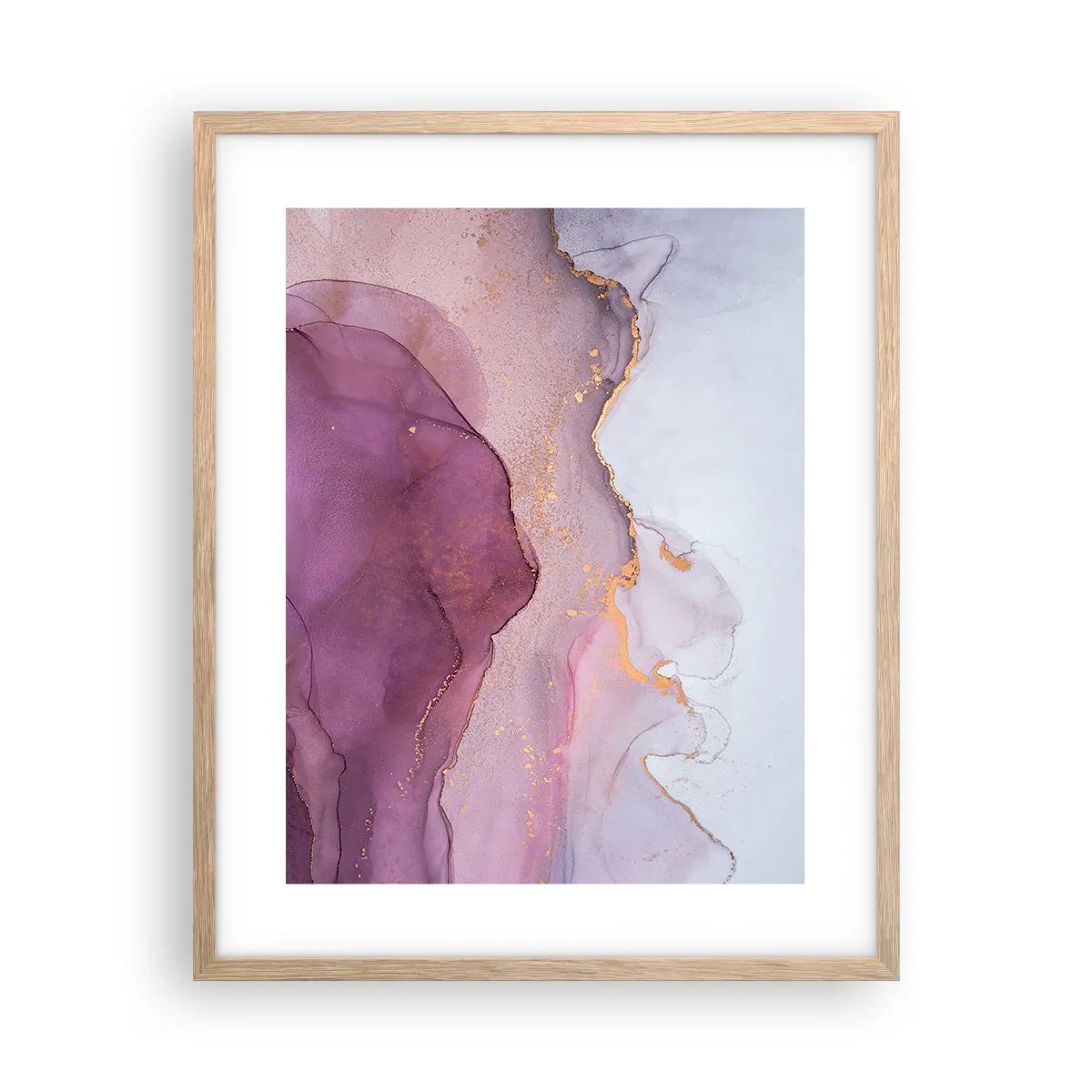 Póster en marco roble claro - Olas de lila y púrpura - 40x50 cm