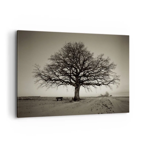 Cuadro sobre lienzo - Impresión de Imagen - Un árbol solitario en un campo sepia - 120x80cm - De aquí a la eternidad - Decoración de pared moderna para salón y dormitorio ARTTOR