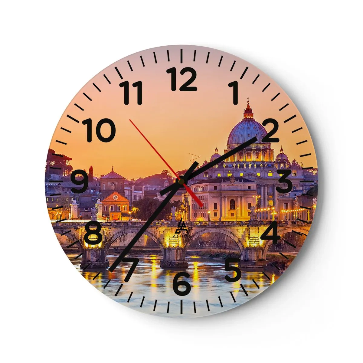 Reloj de pared - Reloj de vidrio - Crepúsculo sobre la Ciudad Eterna - 40x40 cm