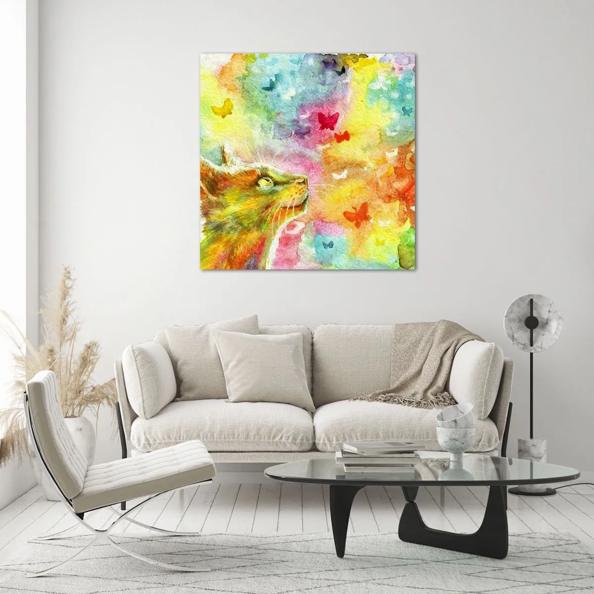 Cuadro sobre vidrio - Impresiones sobre Vidrio - En el paraíso de los gatos - 60x60 cm