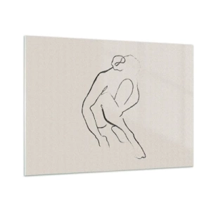 Cuadro sobre vidrio - Impresiones sobre Vidrio - Un boceto minimalista de una silueta femenina en posición sentada. - 100x70cm - Boceto íntimo - Decoración de pared moderna para salón y dormitorio ARTTOR
