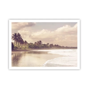 Póster - Una playa con palmeras y olas suaves por la mañana. - 100x70cm - La caricia de las olas - Decoración de pared moderna para salón y dormitorio ARTTOR