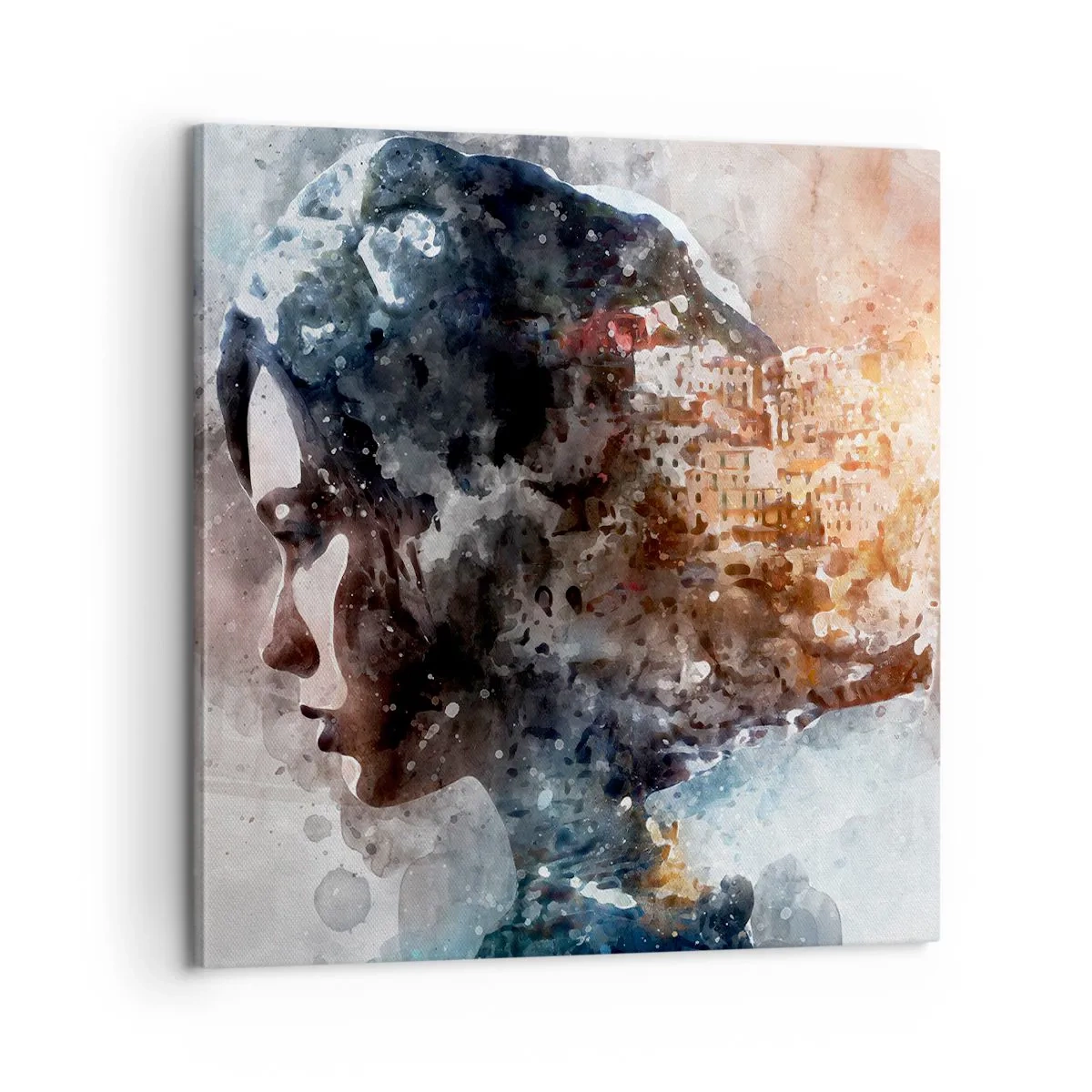 Cuadro sobre lienzo - Impresión de Imagen - Una historia sobre una niña con una ciudad de fondo - 60x60 cm