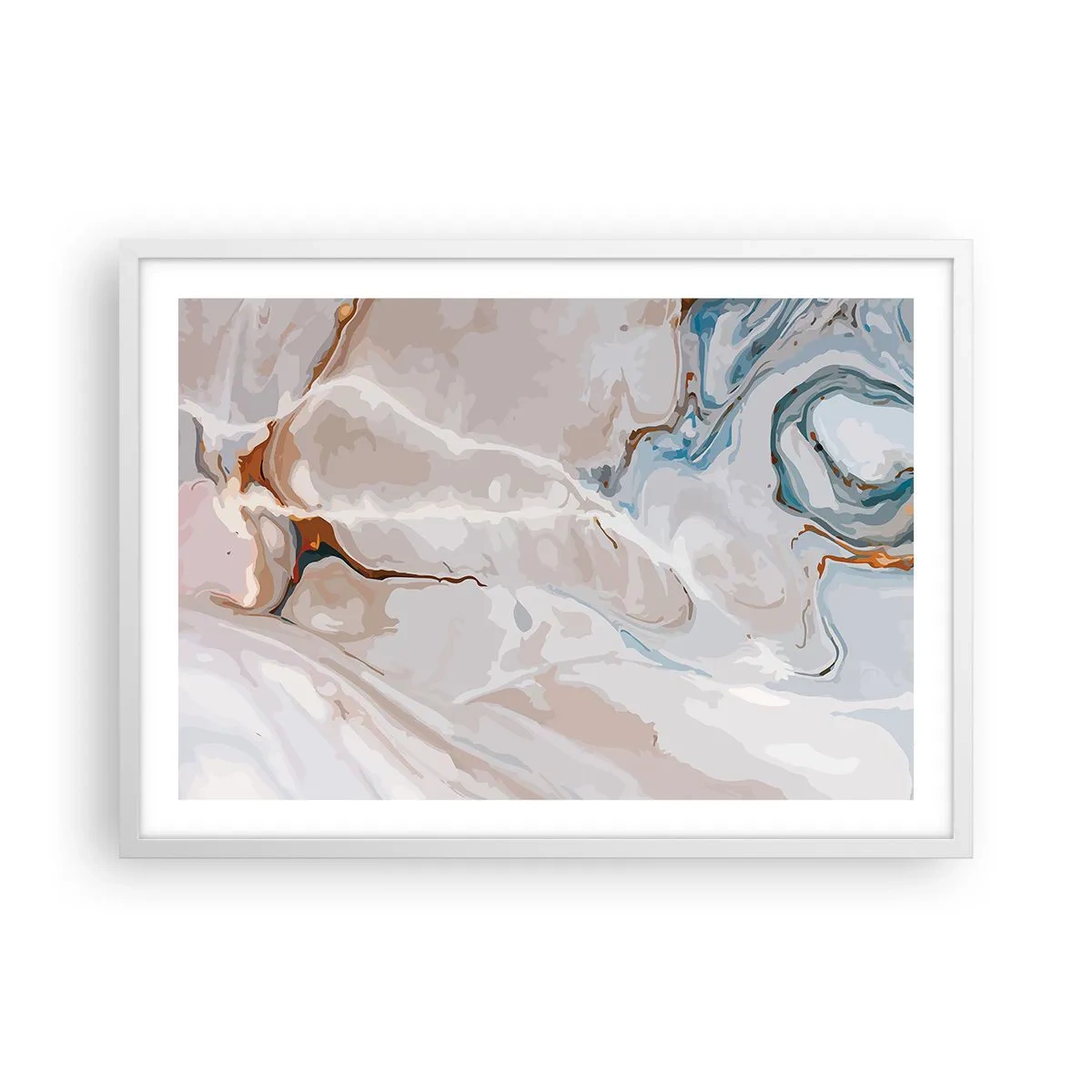 Póster en marco blanco - El azul serpentea por el blanco - 70x50 cm