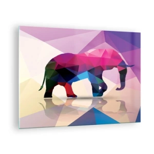 Cuadro sobre vidrio - Impresiones sobre Vidrio - Elefante geométrico en una abstracción colorida y vibrante - 70x50cm - Dinosaurio de cristal - Decoración de pared moderna para salón y dormitorio ARTTOR