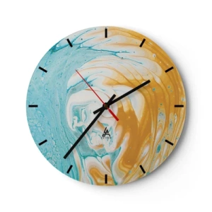 Reloj de pared - Reloj de vidrio - Un remolino abstracto en tonos azul, blanco y naranja. - 30x30cm - Remolino pastel - Decoración de pared moderna para salón, cocina y dormitorio ARTTOR