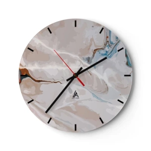 Reloj de pared - Reloj de vidrio - Un patrón abstracto con toques de azul y marrón sobre un fondo claro. - 30x30cm - El azul serpentea por el blanco - Decoración de pared moderna para salón, cocina y dormitorio ARTTOR