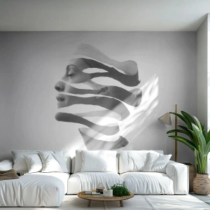 Fotomural Premium Canvas - Retrato en blanco y negro de una mujer con un efecto de rayas surrealista. - 100x70cm - Retrato surrealista - Decoración de pared moderna para salón y dormitorio ARTTOR
