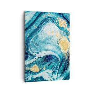 Cuadro sobre lienzo - Impresión de Imagen - Una composición abstracta de ondas y acentos dorados. - 50x70cm - Vórtice azul - Decoración de pared moderna para salón y dormitorio ARTTOR