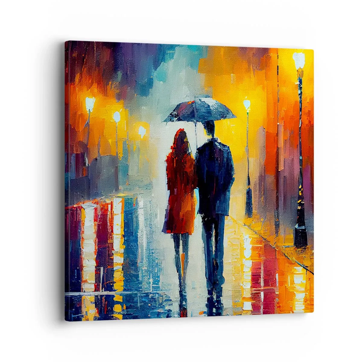 Cuadro sobre lienzo - Impresión de Imagen - Juntos en una noche llena de color - 40x40 cm