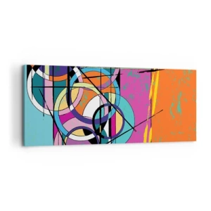 Cuadro sobre lienzo - Impresión de Imagen - Abstracción colorida con círculos geométricos. - 120x50cm - Círculo sobre círculo - Decoración de pared moderna para salón y dormitorio ARTTOR