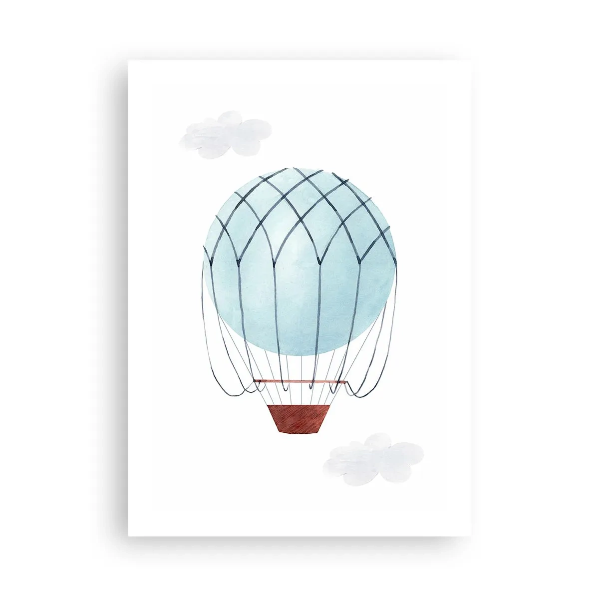 Póster - Un globo aerostático de acuarela flotando entre las nubes. - 50x70cm - Acariciando las nubes - Decoración de pared moderna para salón y dormitorio ARTTOR