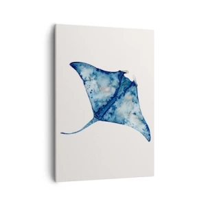 Cuadro sobre lienzo - Impresión de Imagen - Raya azul en estilo acuarela sobre fondo blanco - 50x70cm - La vida en azul - Decoración de pared moderna para salón y dormitorio ARTTOR