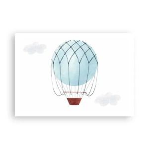 Póster - Un globo pintado a mano sobre un fondo de delicadas nubes. - 100x70cm - Acariciando las nubes - Decoración de pared moderna para salón y dormitorio ARTTOR