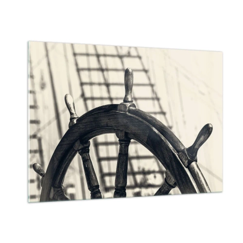 Cuadro sobre vidrio - Impresiones sobre Vidrio - Timón de barco náutico en blanco y negro - 100x70cm - Un cuento marino - Decoración de pared moderna para salón y dormitorio ARTTOR