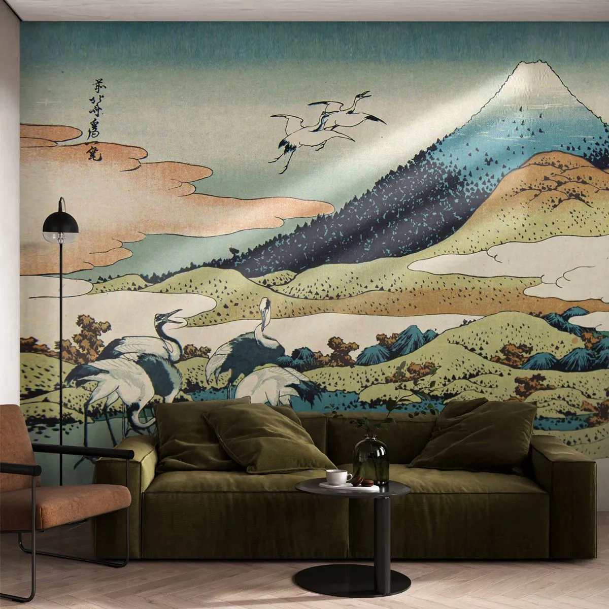 Fotomural Autadhesivo Deluxe Sticker - Alma japonesa - Cigüeña, Pájaro, Paisaje - 100x70 cm