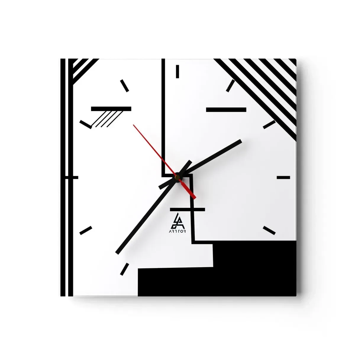 Reloj de pared - Reloj de vidrio - Abstracción geométrica de un beso en blanco y negro. - 30x30cm - Solo un beso - Decoración de pared moderna para salón y dormitorio ARTTOR