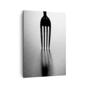 Cuadro sobre lienzo - Impresión de Imagen - Una versión minimalista de un tenedor en blanco y negro con juego de sombras. - 50x70cm - Luz y sombra - Decoración de pared moderna para salón y dormitorio ARTTOR