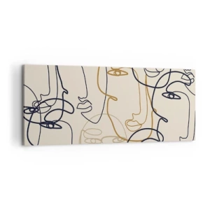 Cuadro sobre lienzo - Impresión de Imagen - Caras de arte lineal minimalista sobre un fondo claro - 120x50cm - Retrato multiplicado - Decoración de pared moderna para salón y dormitorio ARTTOR