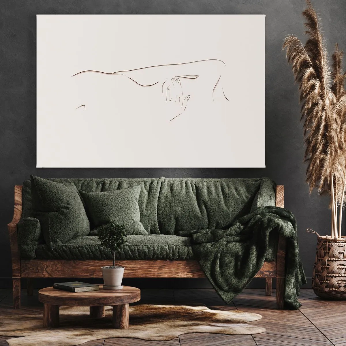 Cuadro sobre lienzo - Impresión de Imagen - Un dibujo lineal sutil de una silueta sobre un fondo claro. - 70x50cm - La forma del deseo - Decoración de pared moderna para salón y dormitorio ARTTOR