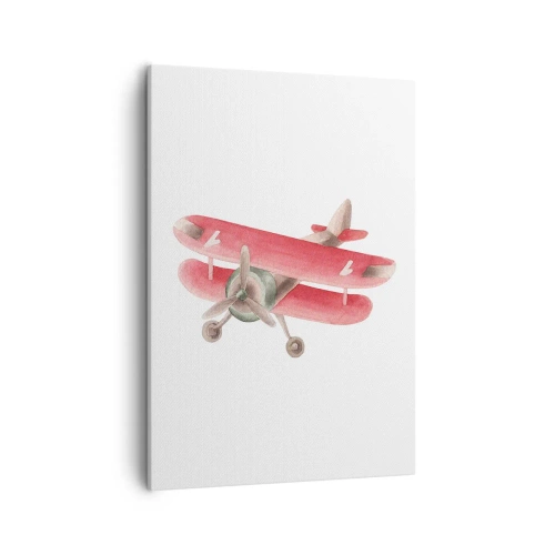 Cuadro sobre lienzo - Impresión de Imagen - Avión retro rojo sobre fondo blanco - 50x70cm - Listo para surcar los cielos - Decoración de pared moderna para salón y dormitorio ARTTOR