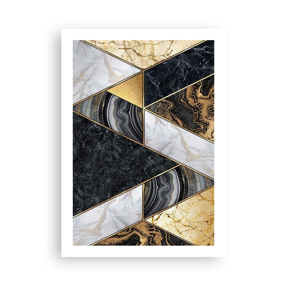 Póster - Geometría de mármol en tonos dorados, negros y blancos. - 50x70cm - Collage de piedras - Decoración de pared moderna para salón y dormitorio ARTTOR