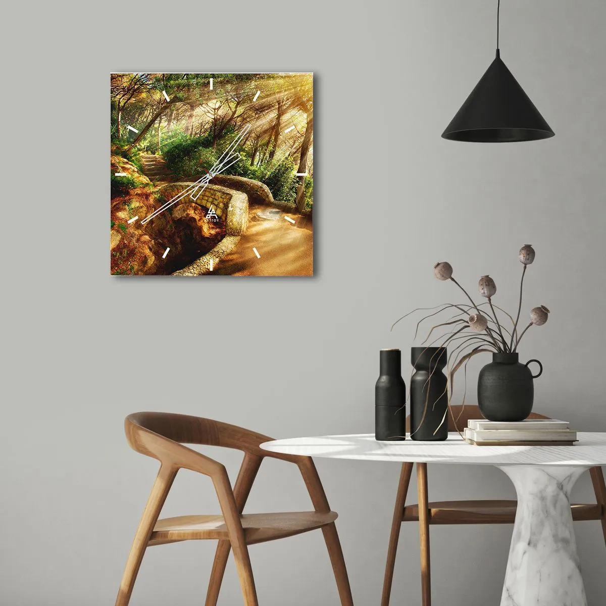 Reloj de pared - Reloj de vidrio - Directamente desde el puente hacia el bosque de las hadas - 40x40 cm