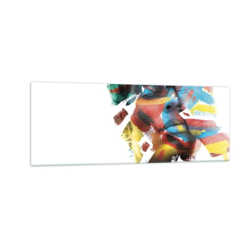 Cuadro sobre vidrio - Impresiones sobre Vidrio - Retrato abstracto en colores vivos - 140x50cm - Una personalidad colorida - Decoración de pared moderna para salón y dormitorio ARTTOR