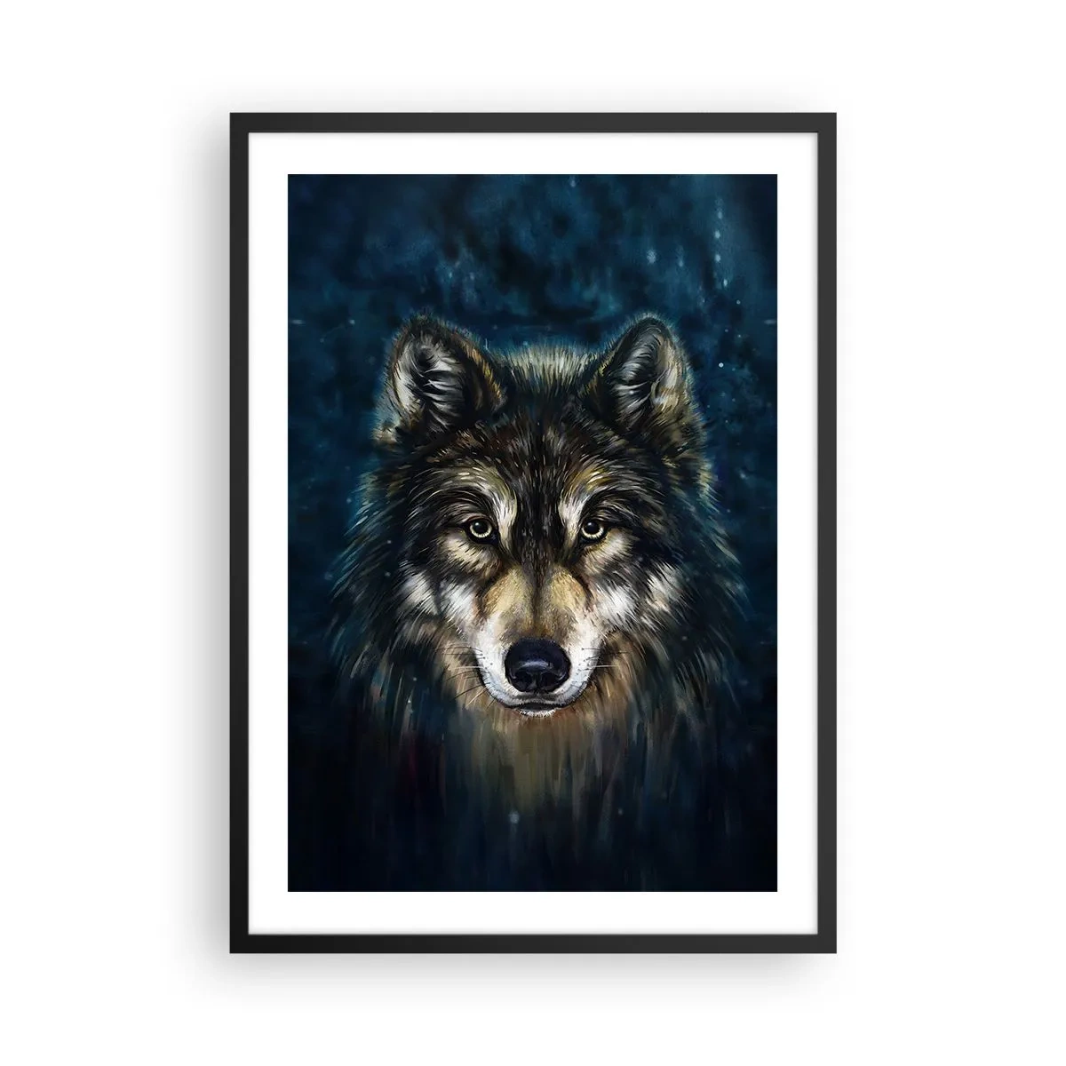Póster en marco negro - Retrato de un lobo en un tono oscuro y artístico. - 50x70cm - ¿Alfa? Y omega - Decoración de pared moderna para salón y dormitorio ARTTOR