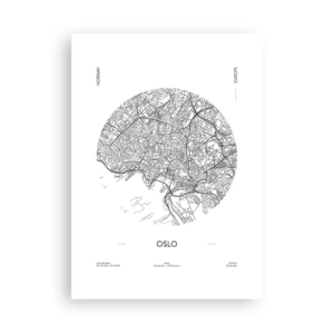 Póster - Un mapa minimalista en blanco y negro de Oslo - 50x70cm - Anatomía de Oslo - Decoración de pared moderna para salón y dormitorio ARTTOR