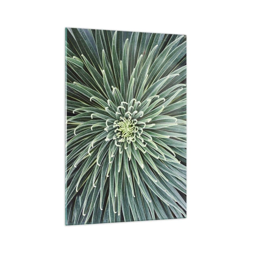 Cuadro sobre vidrio - Impresiones sobre Vidrio - Disposición simétrica de hojas verdes que se asemeja a una estrella. - 70x100cm - El nacimiento de una estrella - Decoración de pared moderna para salón y dormitorio ARTTOR