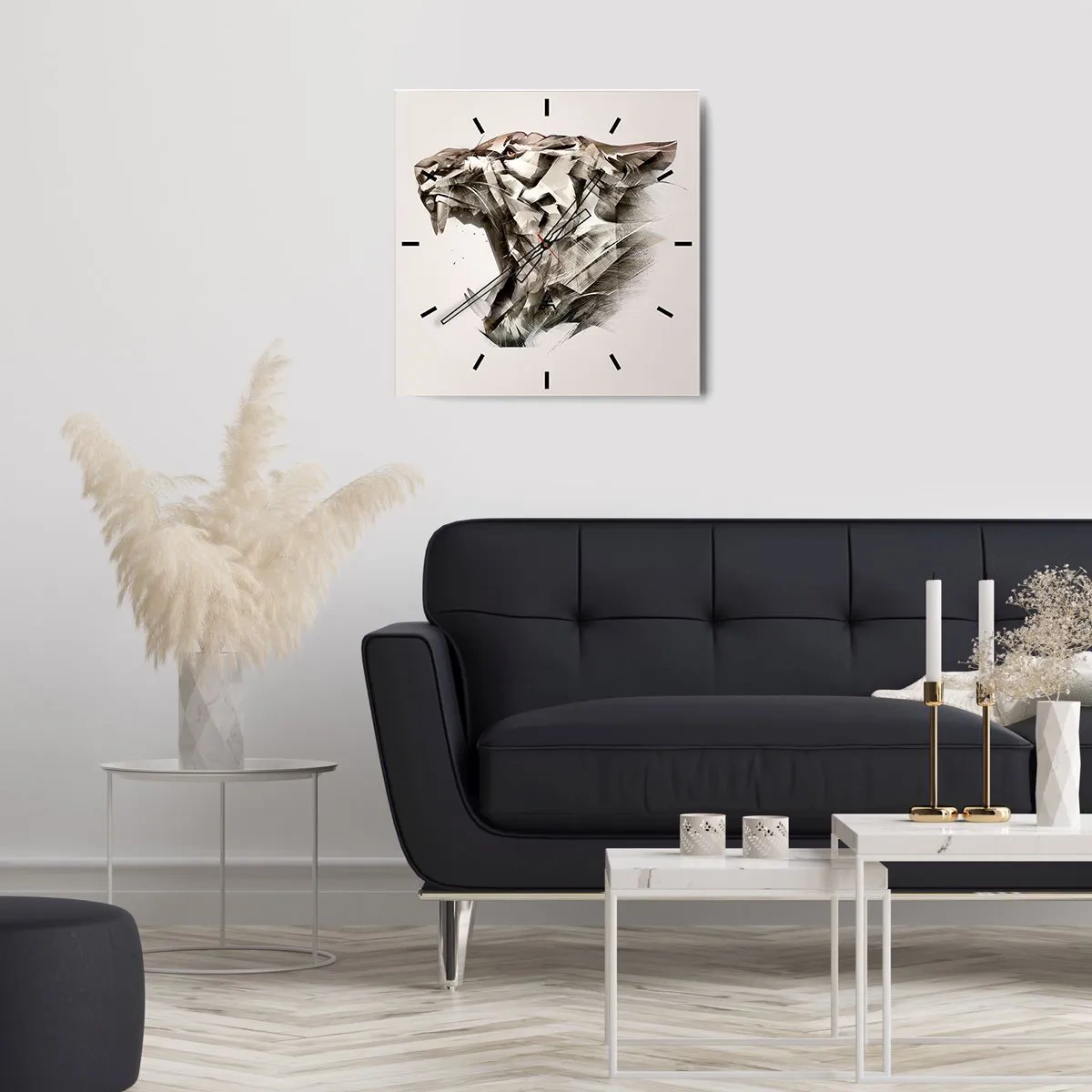 Reloj de pared - Reloj de vidrio - Imagen abstracta de un tigre en tonos beige. - 30x30cm - Ya sabes quién manda - Decoración de pared moderna para salón y dormitorio ARTTOR