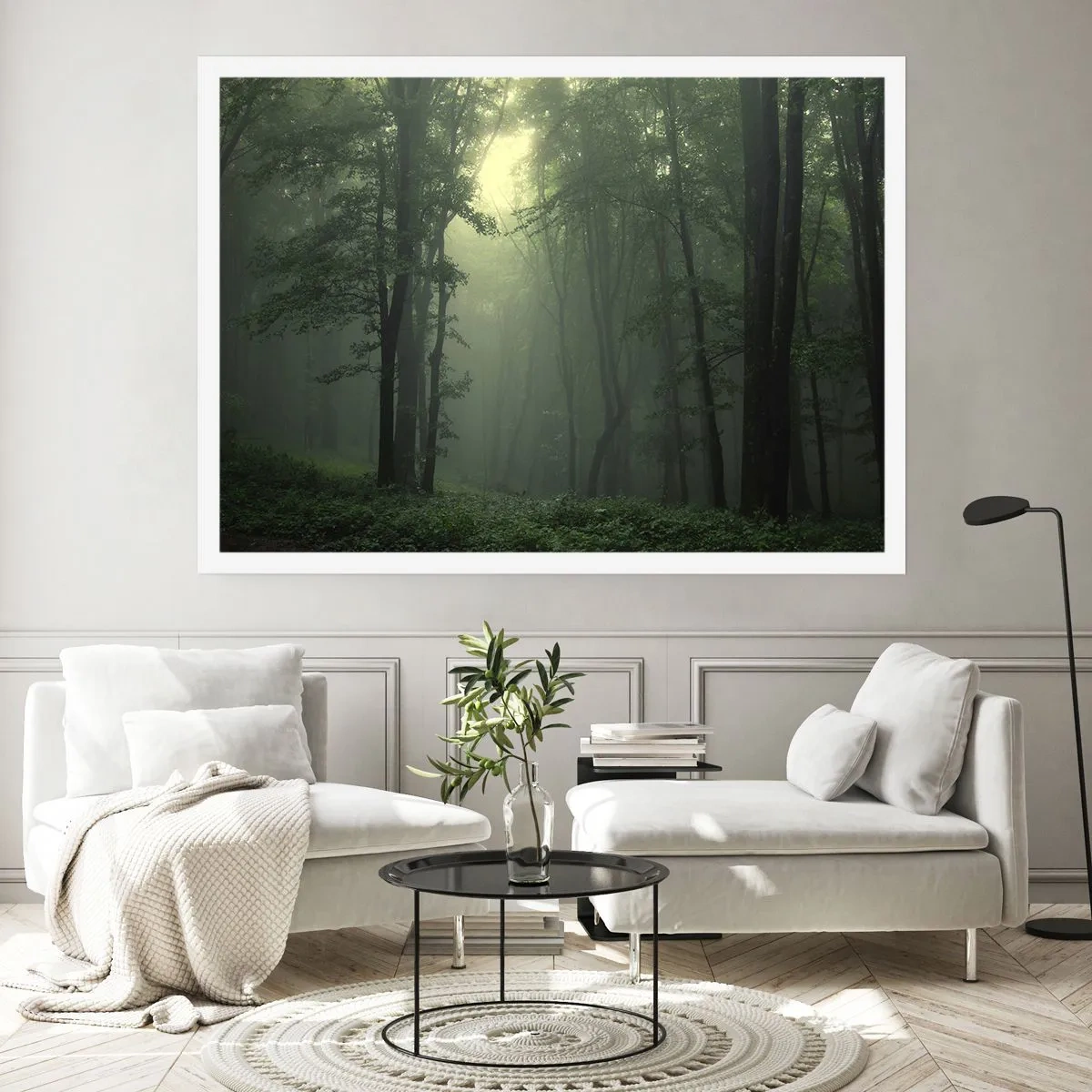 Póster - Un bosque verde por la mañana envuelto en una delicada niebla. - 100x70cm - Antes de que se despierte el bosque - Decoración de pared moderna para salón y dormitorio ARTTOR