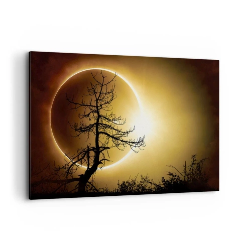 Cuadro sobre lienzo - Impresión de Imagen - Eclipse solar con una silueta de árbol en primer plano - 120x80cm - Eclipse total - Decoración de pared moderna para salón y dormitorio ARTTOR