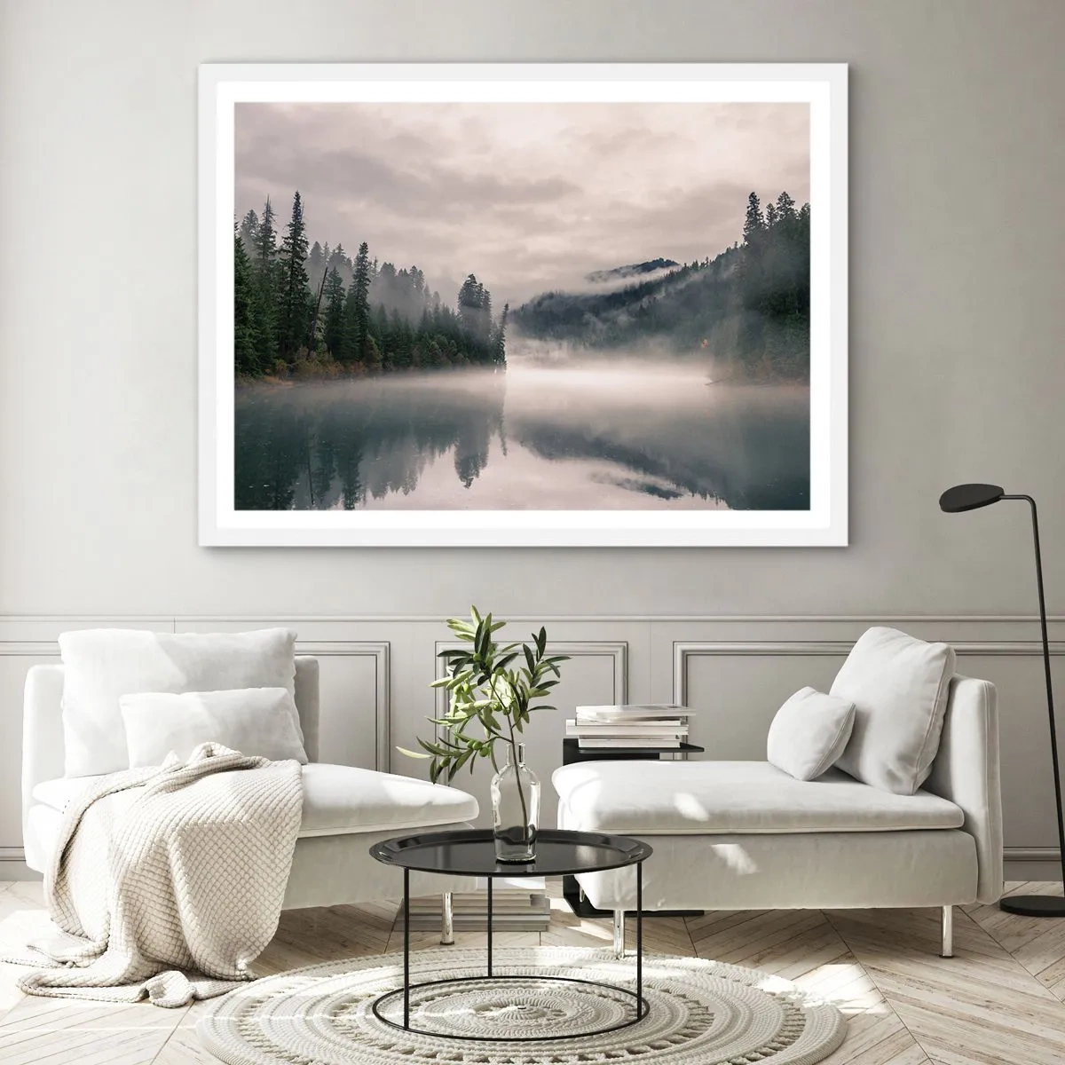 Póster en marco blanco - En el ensueño, en la niebla - 100x70 cm