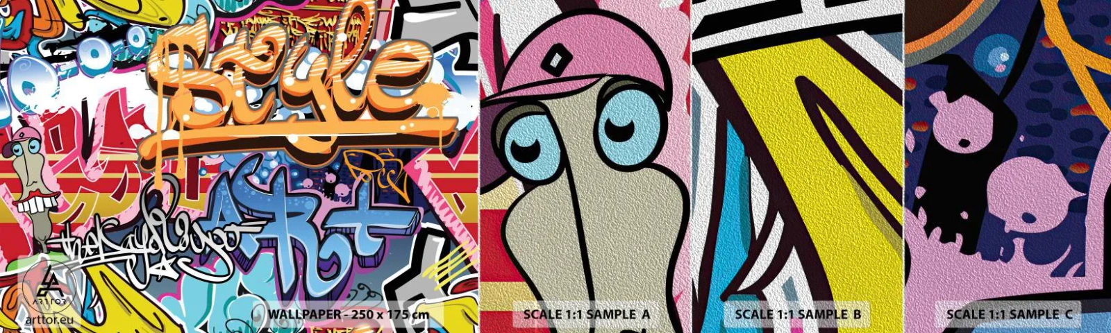 Muestra de fotomural Premium Sand - Grafiti, el arte urbano - Pintada, Pedazo, Patrón moderno - 100x30 cm