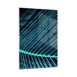 Cuadro sobre vidrio - Impresiones sobre Vidrio - Fotografía macro de una hoja de palma en tonos turquesa. - 50x70cm - La textura del verde - Decoración de pared moderna para salón y dormitorio ARTTOR