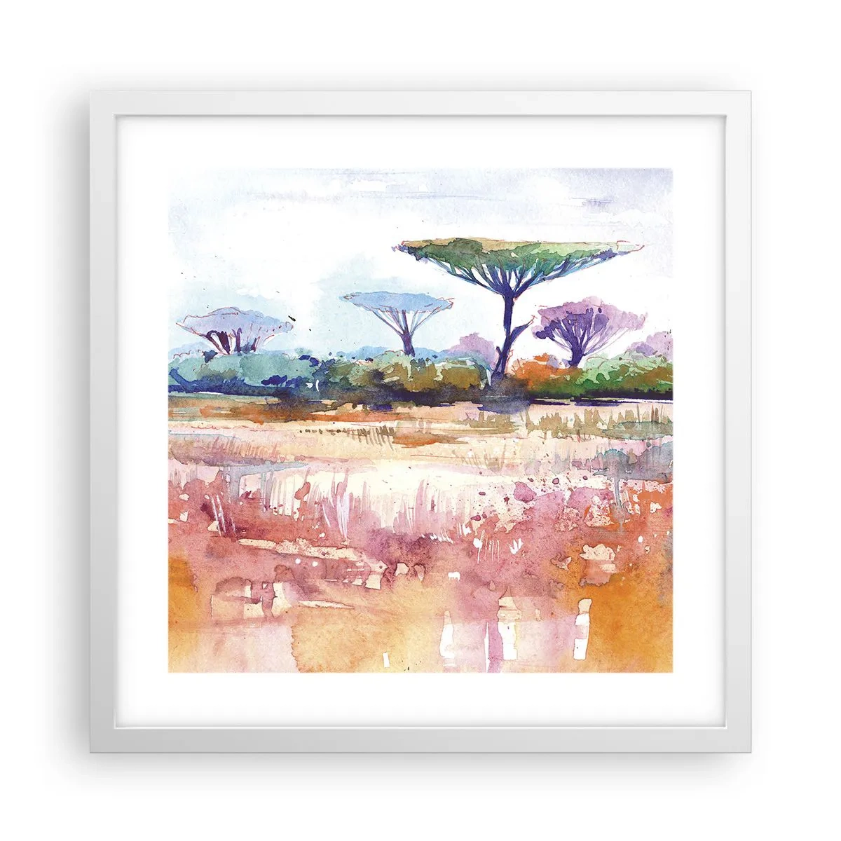 Póster en marco blanco - Colores de la sabana - 40x40 cm