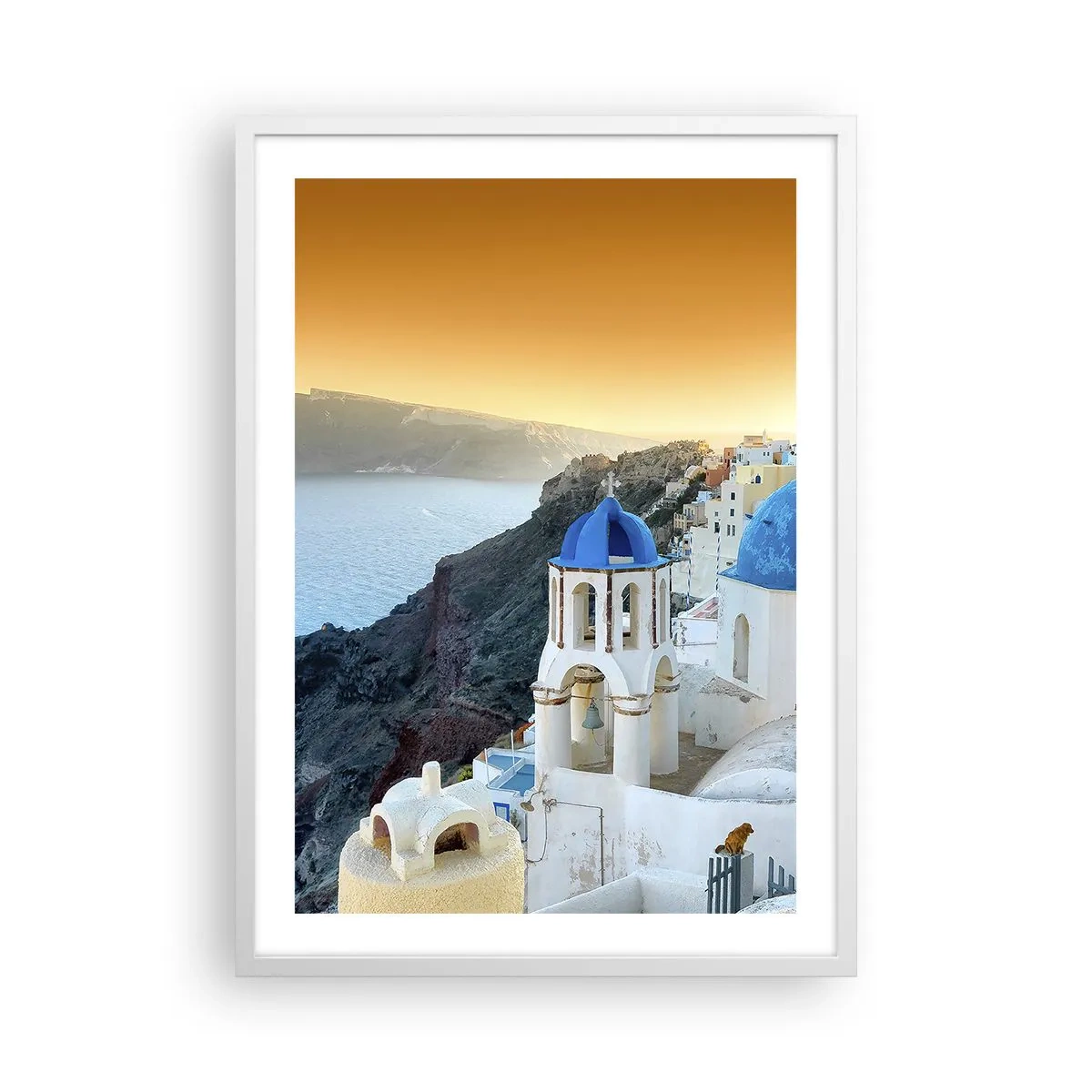 Póster en marco blanco - Santorini - el abrazo a las rocas - 50x70 cm