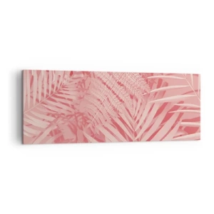Cuadro sobre lienzo - Impresión de Imagen - Hojas tropicales rosas en un estilo delicado y minimalista. - 140x50cm - Concepto rosa - Decoración de pared moderna para salón y dormitorio ARTTOR