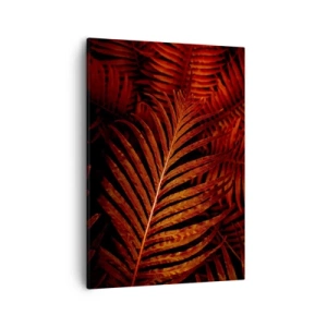 Cuadro sobre lienzo - Impresión de Imagen - Primer plano de hojas tropicales rojas - 50x70cm - Las brasas de la vida - Decoración de pared moderna para salón y dormitorio ARTTOR