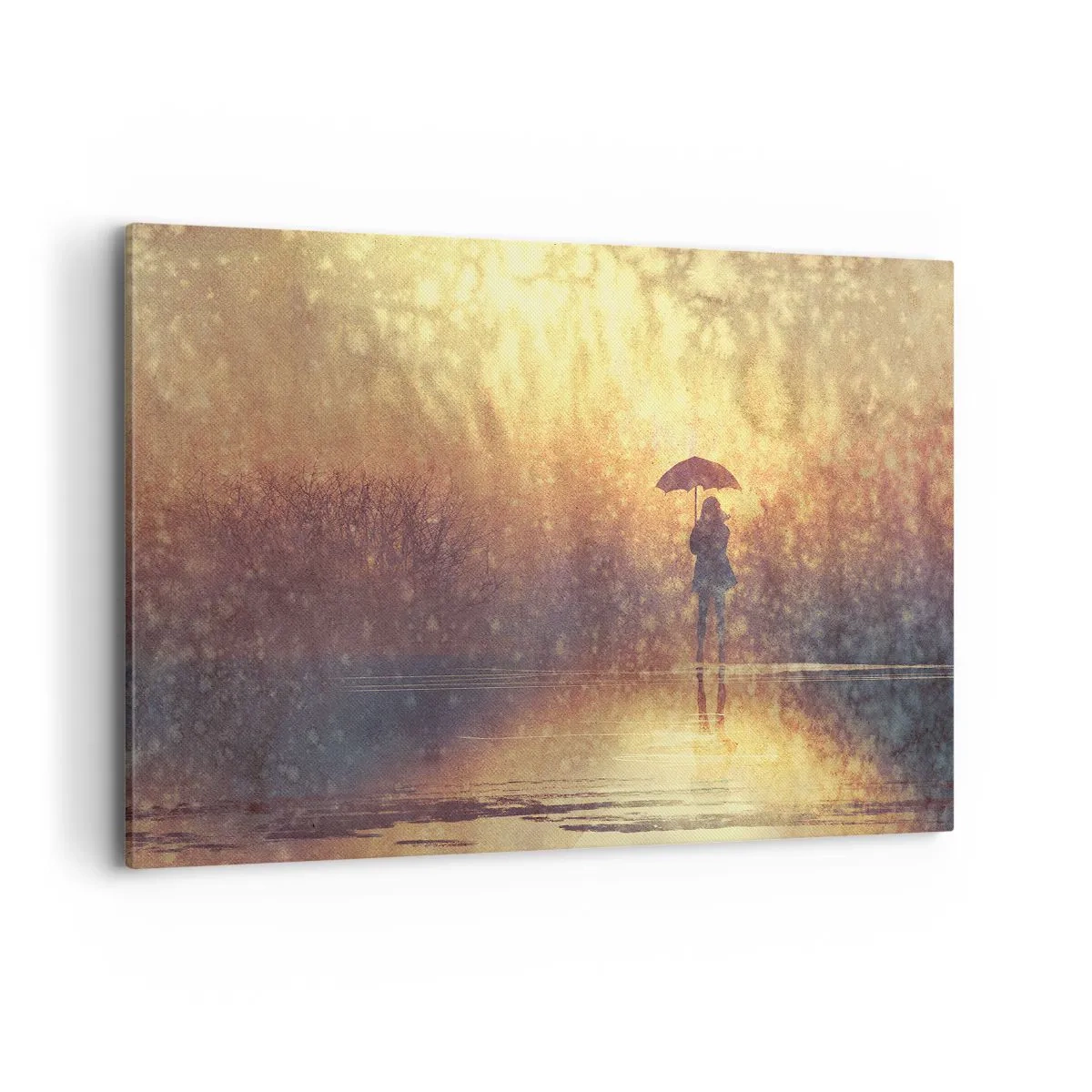 Cuadro sobre lienzo - Impresión de Imagen - Una figura con un paraguas en un paisaje brumoso lleno de reflejos. - 100x70cm - Siento que alguien me mira - Decoración de pared moderna para salón y dormitorio ARTTOR