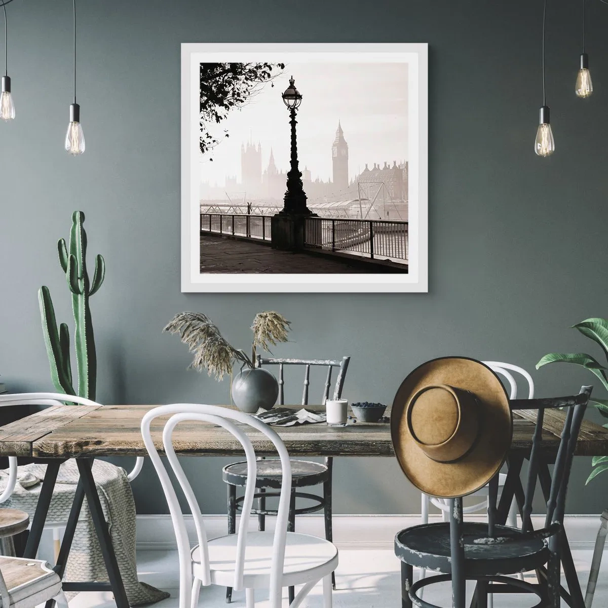 Póster en marco blanco - La mañana de Londres - 60x60 cm