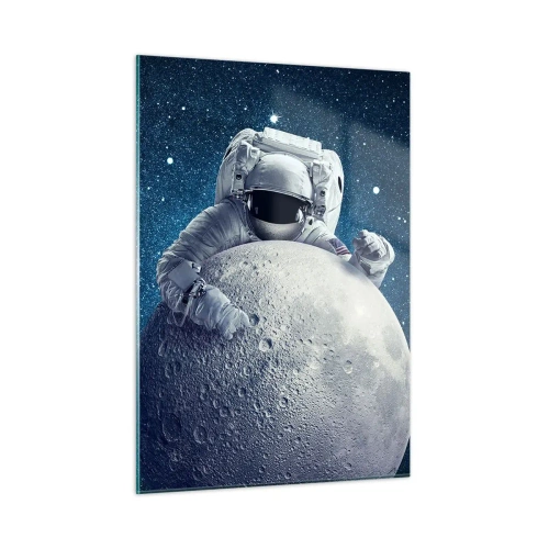 Cuadro sobre vidrio - Impresiones sobre Vidrio - Astronauta abrazando la luna contra un cielo estrellado - 50x70cm - Bromista espacial - Decoración de pared moderna para salón y dormitorio ARTTOR