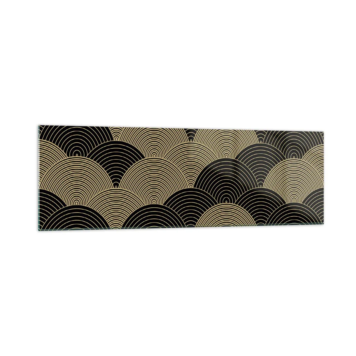 Cuadro sobre vidrio - Impresiones sobre Vidrio - Patrón Art Déco con semicírculos y líneas doradas. - 160x50cm - Multiplicación de la unidad - Decoración de pared moderna para salón y dormitorio ARTTOR