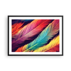 Póster en marco negro - Plumas de colores intensos - 70x50cm - Arco iris plumoso - Decoración de pared moderna para salón y dormitorio ARTTOR