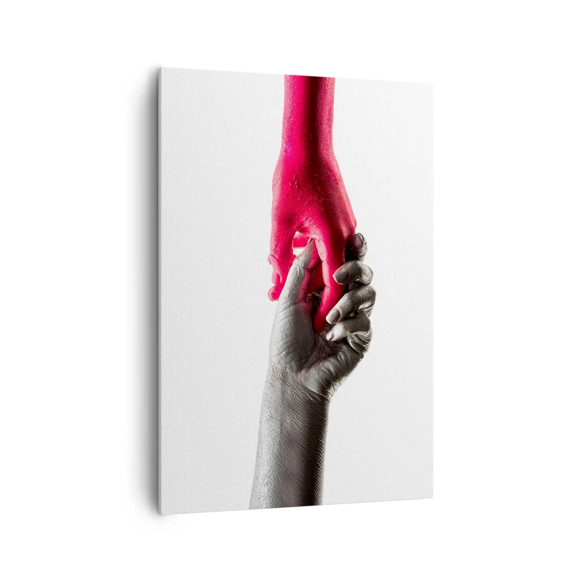 Cuadro sobre lienzo - Impresión de Imagen - Manos simbólicas en plata y rojo. - 70x100cm - Juntos, aunque diferentes - Decoración de pared moderna para salón y dormitorio ARTTOR
